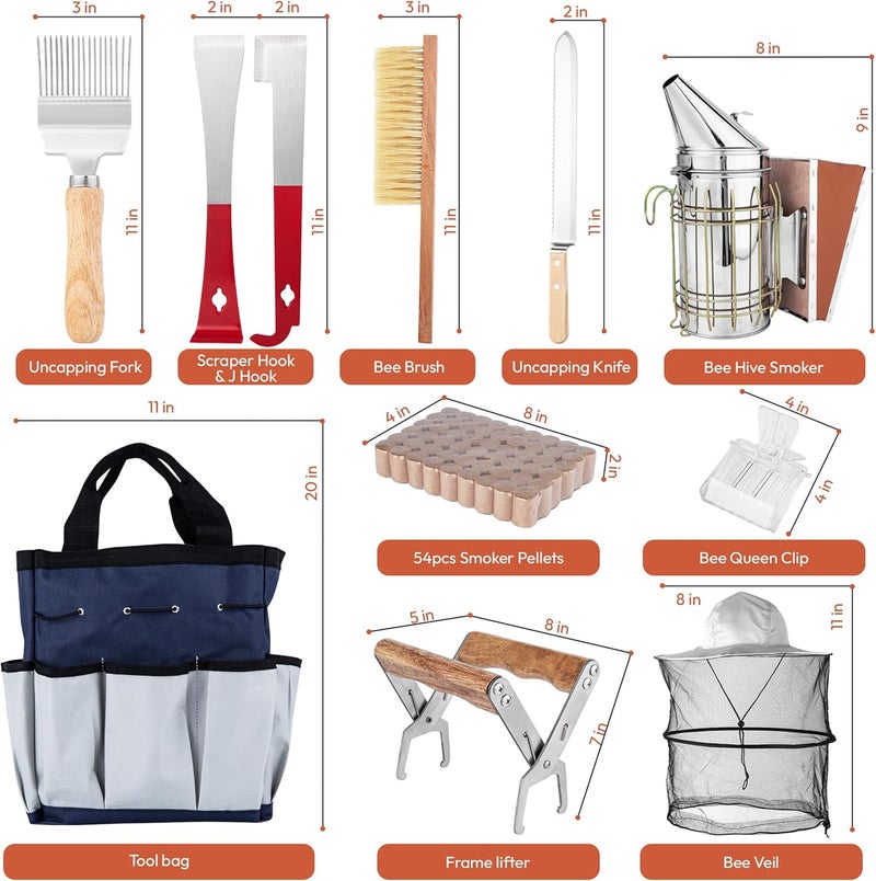 BuzzingCosmos Bee Keeping Starter Kit | 11-Piece Beekeeping Supplies Set | Hive Tool & Stainless Steel Bee Smoker | Includes Water Resistant Tool Bag – Beekeeping Essentials for Beginners & Experts - Image 2